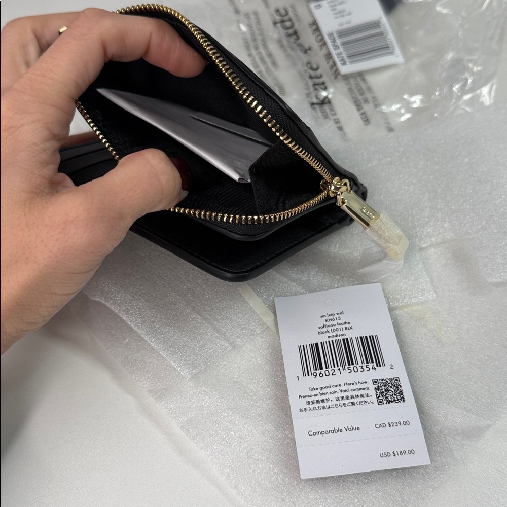 NWT Kate spade Madison Small L-Zip Wallet black and gold leather - Picture 5 of 14